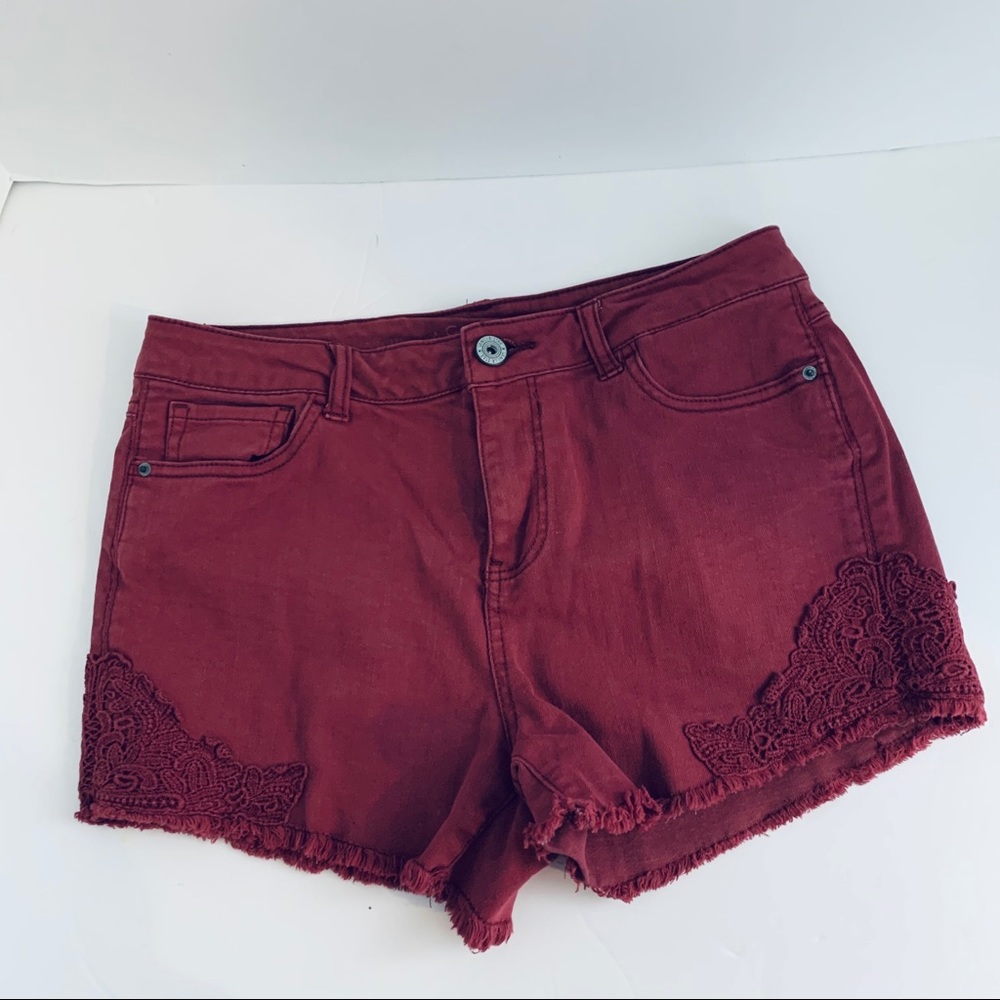 VANILLA STAR Maroon Lace Side Shorts